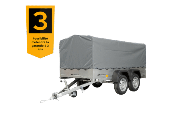 UNITRAILER 264/2 KIPP DOPPELAGS-ANHÄNGER MIT STÜTZRAD, ÜBERROLLBÜGEL UND GRAUER PLANE